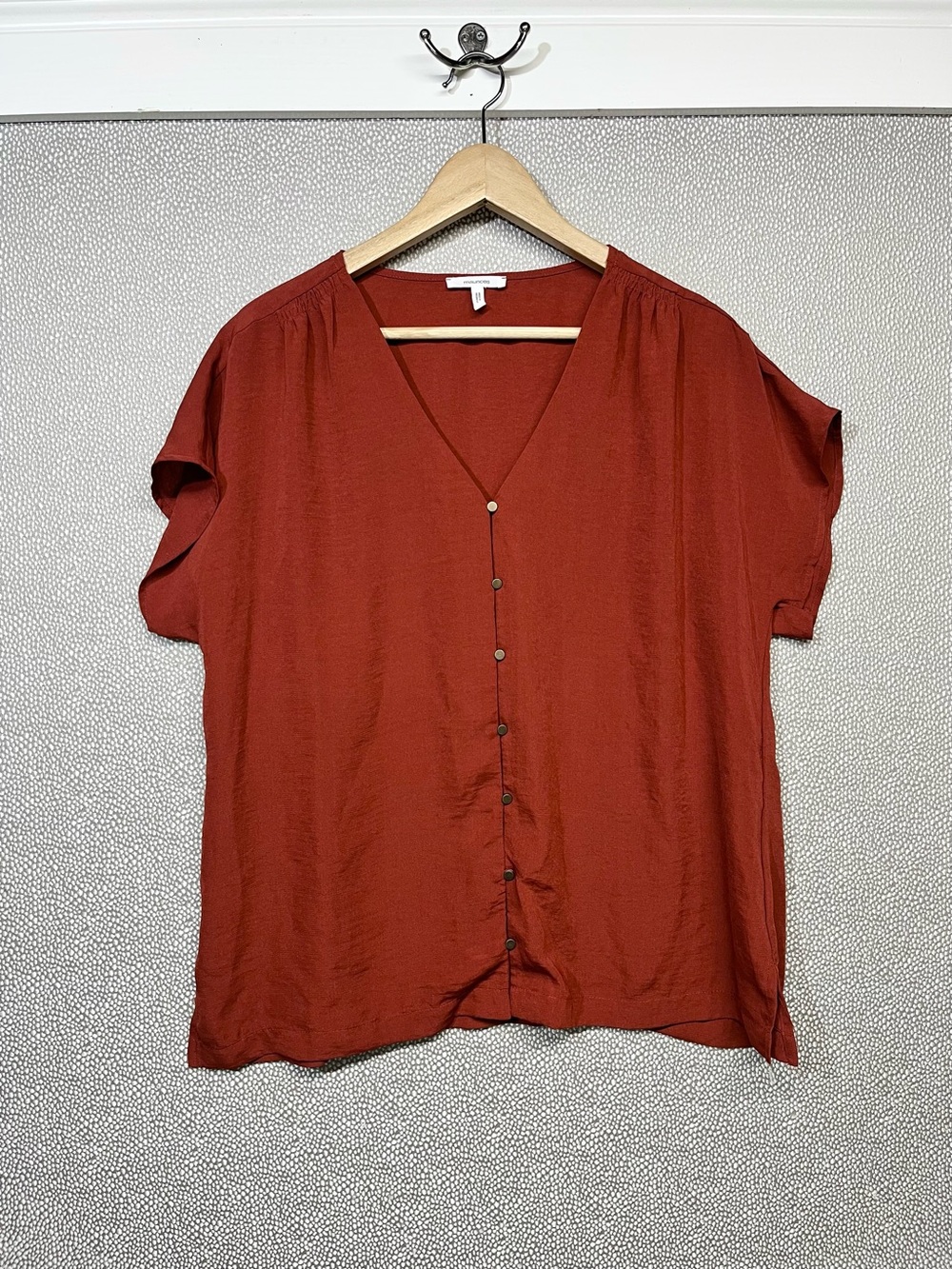 L Maurices Button-Front V-Neck Short Sleeve Top - Rust